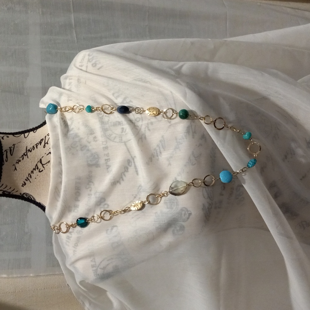 Timeless Long Necklace, Blue-Green Beaded, Women, Boho Reversible Unique Gift